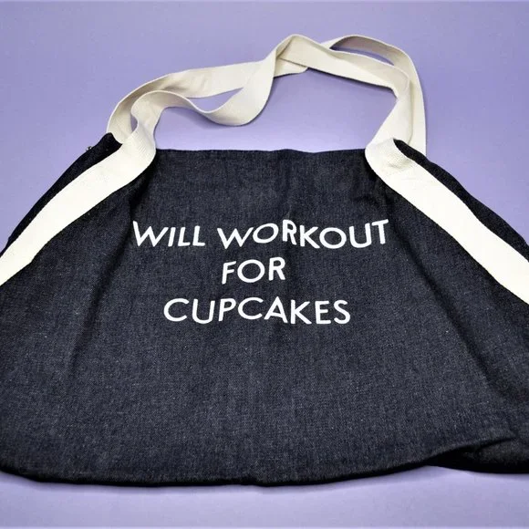 NWOT Private Party "Will Workout for Cupcakes" Denim Gym Bag - Picture 3 of 10
